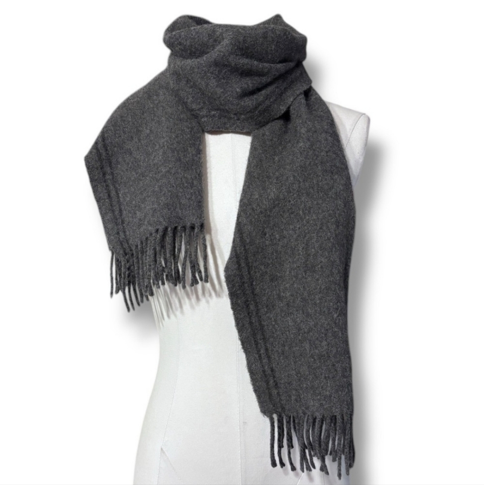 V. FRAAS Cashmere Wool Blend Scarf with Tassel Fringe & Double Stripe Border